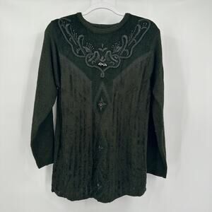 Rochelle‎ Womens Embroidered Sweater Size M Dark Romantic Vintage Whimsical